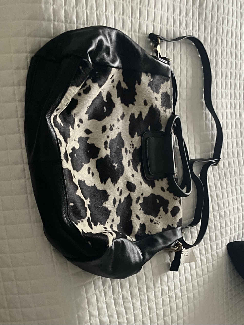 HOBO Black and White Cowhide Shoulder Bag